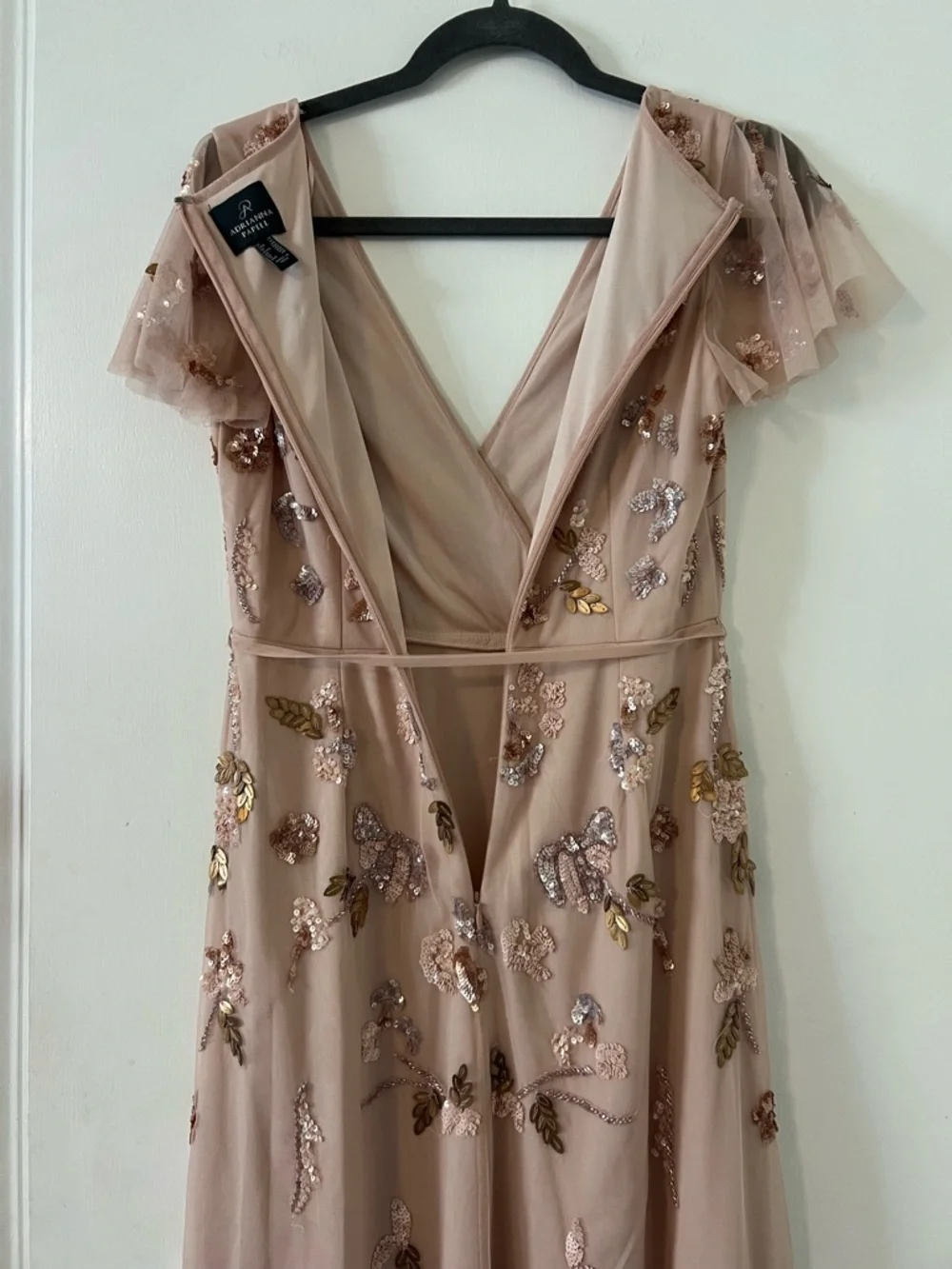 Adrianna Papell Blush Pink Sequin Floral Midi Dress size 6P (Z105) - Picture 9 of 14